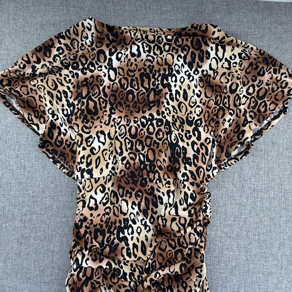 Delusional Mini Bodycon‎ Sexy Dress Animal Print Ruched Small Flutter Sleeves - Picture 10 of 11
